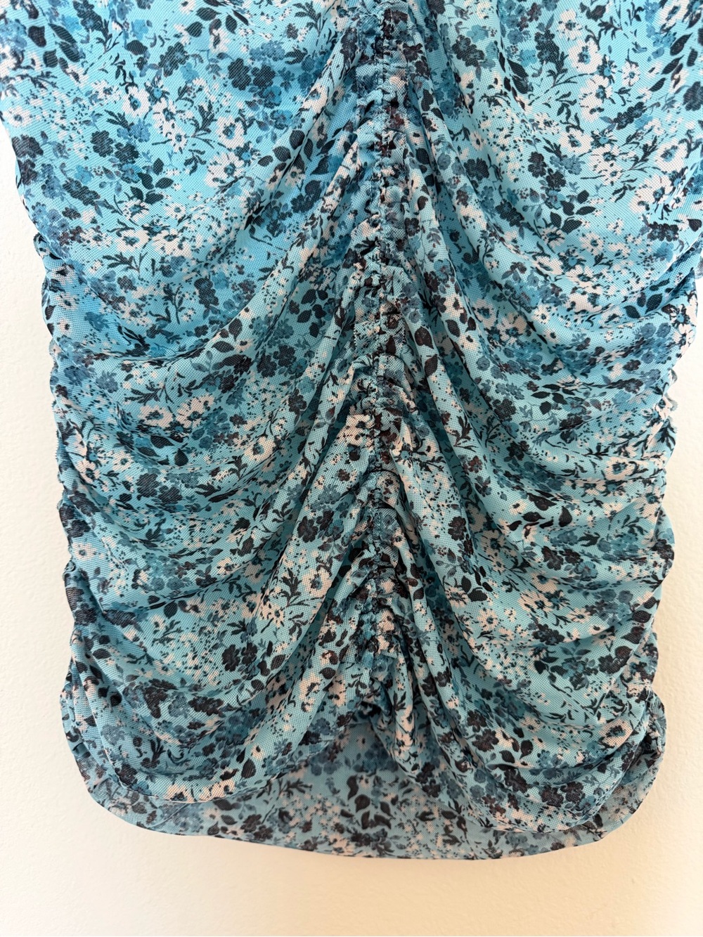 Anthropologie Teal Floral Ruched Mesh Top XL - Picture 3 of 7